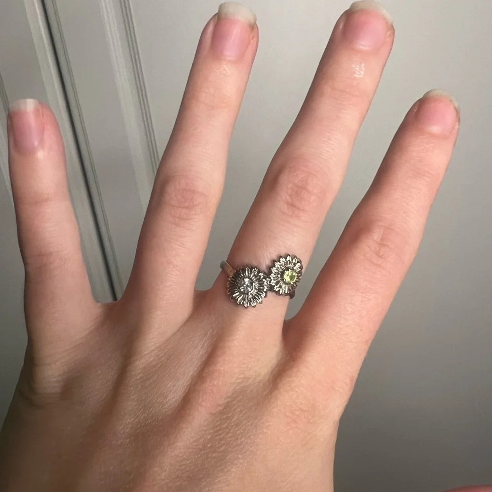 Sunflower Toi Et Moi Diamond Peridot 14k White Gold Ring 5